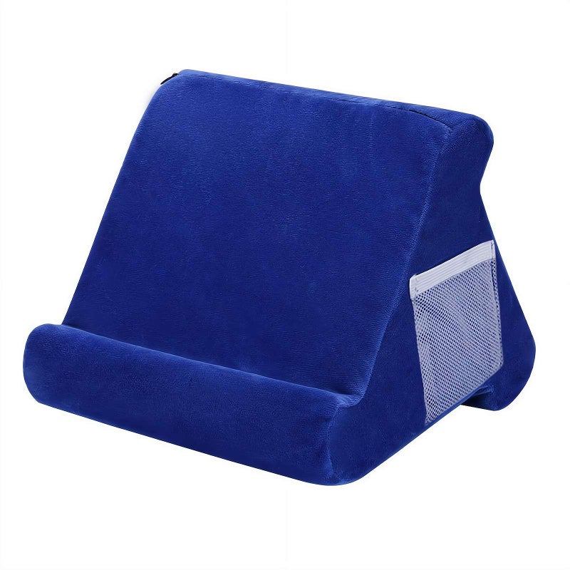 Linen-Cotton Pillow Tablet Phone Holder – Soft Foam Cushion Stand with Side Pocket, Compatible with 4-13 Inch iPad/Kindle/iPhone, Hands-Free for Home/Office/Travel (blue) - Image 1